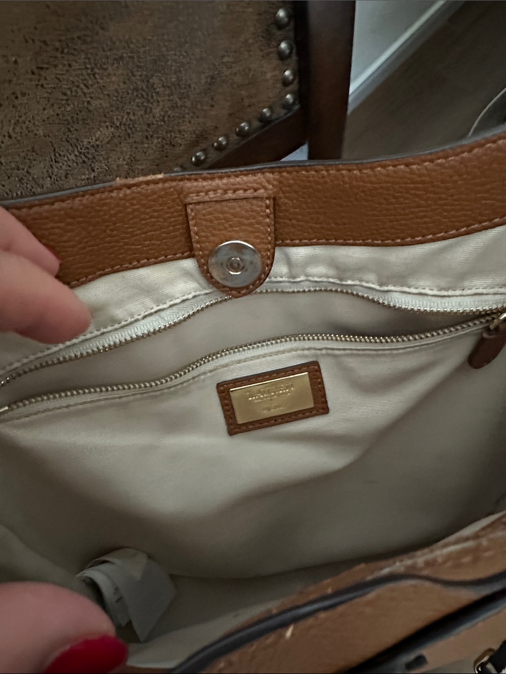 Ralph Lauren Cognac Leather Crossbody with Branded Canvas Strap - Picture 13 of 14